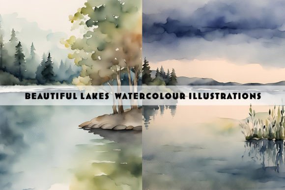 Beautiful Lakes Watercolour Duo: Serene Digital Art for Your Projects