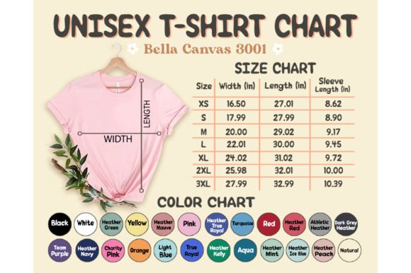 Bella Canvas 3001 Color Chart Size Chart: Your Ultimate Mockup Guide