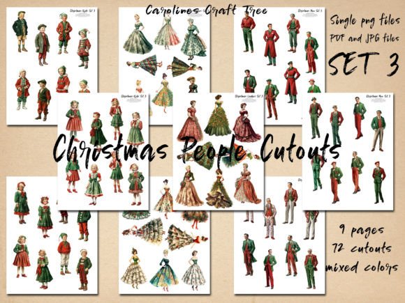 Christmas People Cutouts: Festive Mixed Color Ephemera