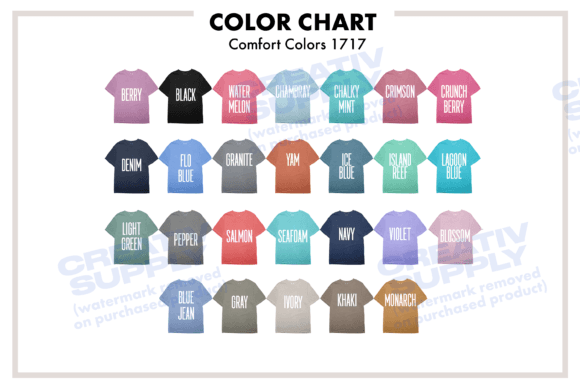Color Chart for Comfort Colors 1717: Your Mockup Toolkit