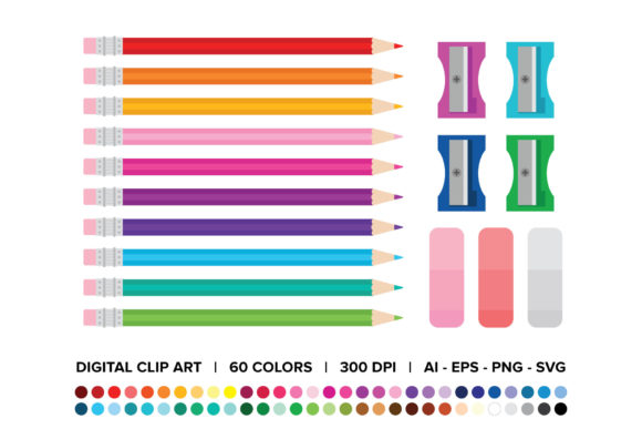 Color Pencil, Sharpener, and Eraser: Cute Crayon Graphics for Designers