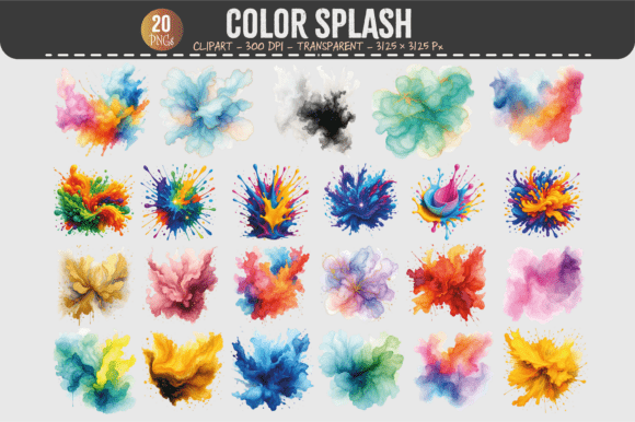 Color Splash Clipart: 20 PNGs for Dynamic Design