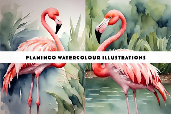 Flamingo Watercolour Duo: Vibrant Digital Art for Creative Projects