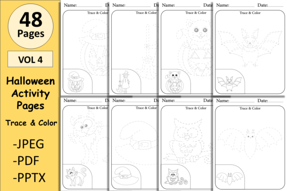 Halloween Activity Pages Trace and Color for Creative Learning