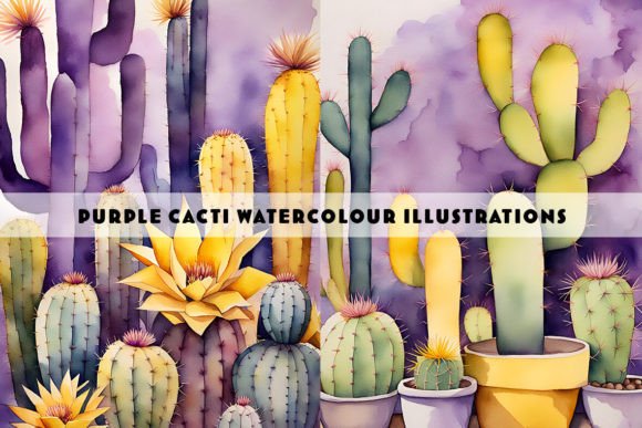 Purple and Yellow Cactus Watercolour Duo: A Creative Asset
