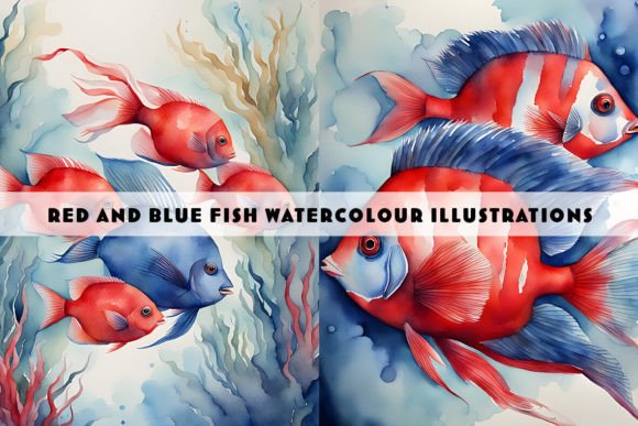 Red and Blue Fish Watercolour Duo: A Splash of Artistic Flair