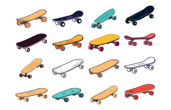 Skateboard Icon Color Vector Set: Dynamic Assets for Modern Design