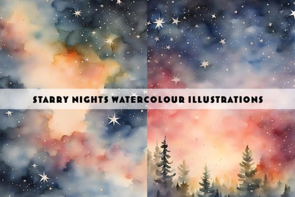 Starry Sky Nights Watercolour Duo: Your Go-To Celestial Design Asset